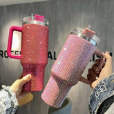 40oz Rhinestone Tumbler Straw Cup Stainless Steel GlitterΒ